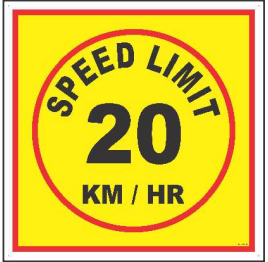Yellow 20 km/hr Speed Limit Sign with red circular border by Safe Cure