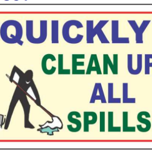 Clean Up Spills Sign Board by Safe Cure with mopping and bucket illustration