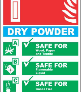 Dry Powder Fire Point Sign with suitability guidance by Safe Cure