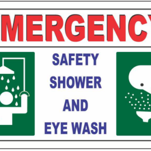 Emergency Safety Shower and Eye Wash Sign with equipment symbols by Safe Cure