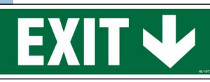 Green EXIT sign with a downward-pointing arrow by Safe Cure