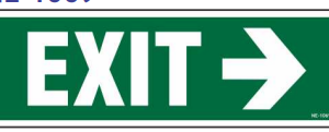 Green EXIT sign with a right-pointing arrow by Safe Cure