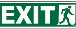 Green Exit sign with running-person pictogram on the right by Safe Cure