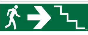 Exit stairs right arrow sign with running-person symbol by Safe Cure
