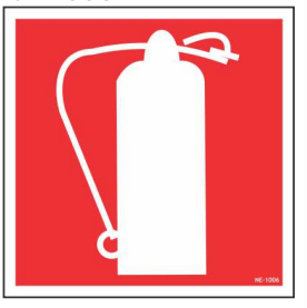 Red fire extinguisher location sign with a white portable-extinguisher pictogram by Safe Cure