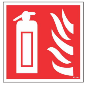 Red fire extinguisher symbol sign with a white extinguisher pictogram by Safe Cure