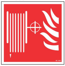 Red fire hose reel symbol sign with a white hose pictogram by Safe Cure