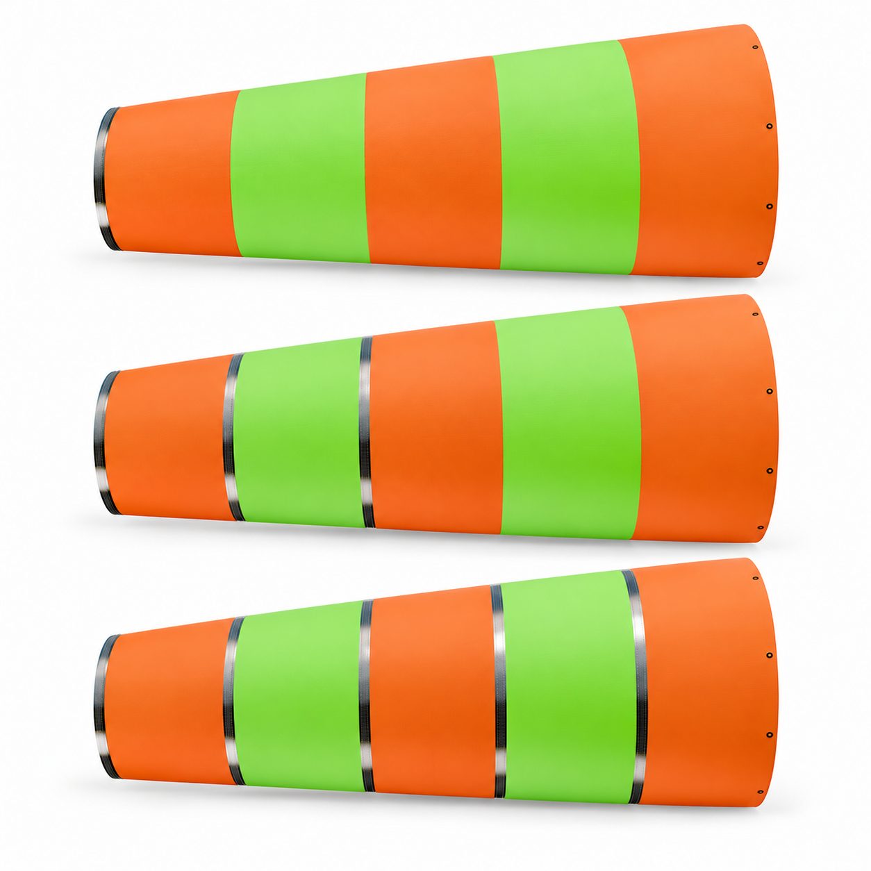 Safe Cure green and orange windsock with reflective tape at the tail end
