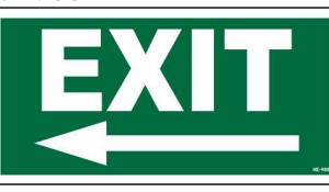 Safe Cure green Exit sign with left-pointing arrow