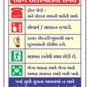 Gujarati In Case of Fire Instructions Sign Board by Safe Cure