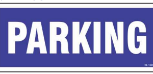 Blue Parking Area Sign with large white text by Safe Cure