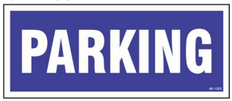 Blue Parking Area Sign with large white text by Safe Cure