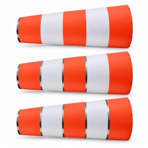 Safe Cure red and white windsock with reflective tape at the tail end