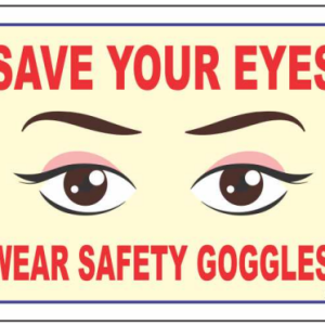 Safe Cure Save Your Eyes and Wear Safety Goggles Sign in English