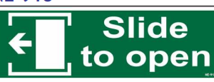 Slide to Open sign with left arrow and sliding-door symbol by Safe Cure