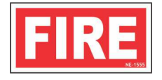 Small red Fire Identification Sign with white text by Safe Cure