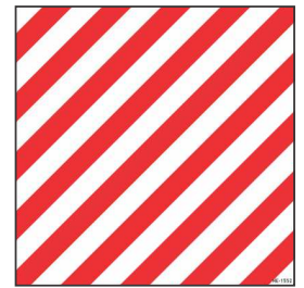 Square red and white diagonal Hazard Stripe Sign by Safe Cure