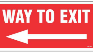 Safe Cure red Way to Exit sign with left-pointing arrow