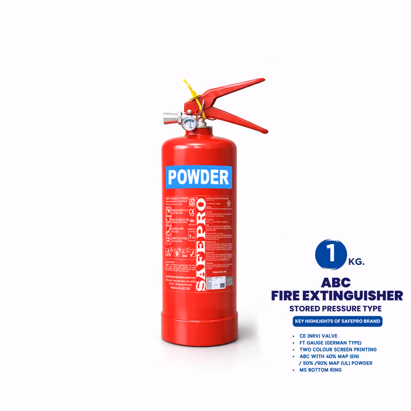Safe Pro ABC Portable Fire Extinguisher available in 1 kg to 9 kg capacities